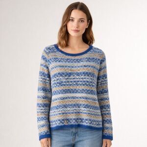 Chelsea & Violet Womens L Blue Fair Isle Knit Sweater Cozy Boho NWT